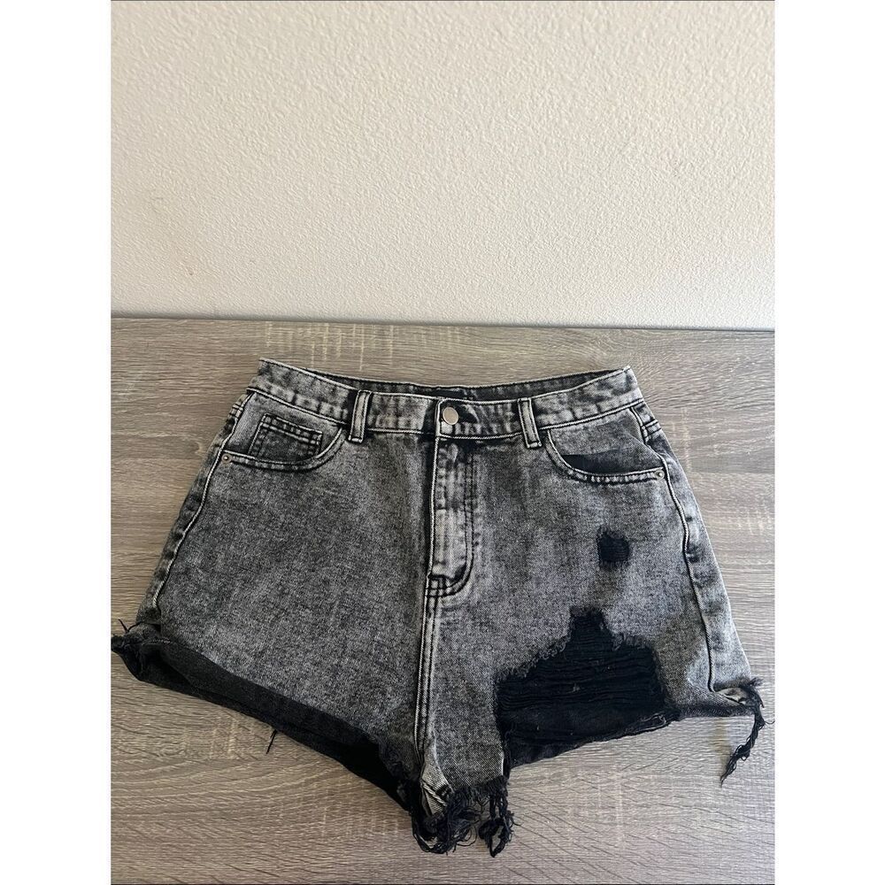 Distressed Black Denim Shorts Raw Hem Festival Style